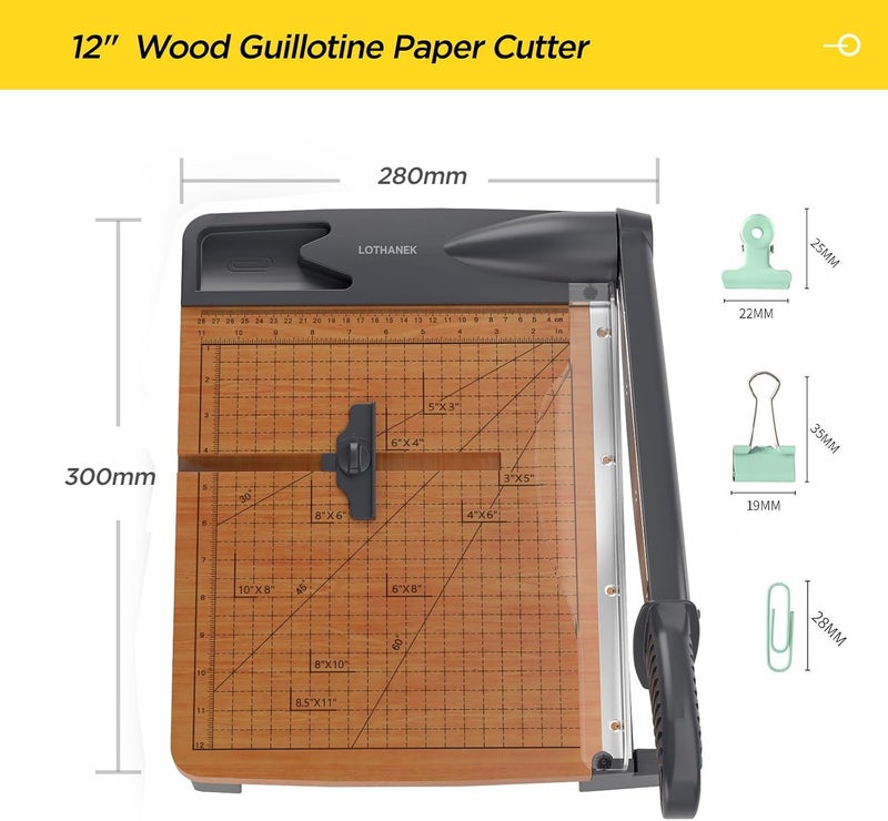 LOTHANEK 12'' Wood Guillotine Paper Cutter, Heavy Duty Wood Base Paper Trimmer with 32 Sheets Capacity Paper Cutting Board for Classroom, Crafting, Cardstock, Art Projects - Image 4